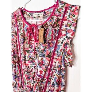 Natural Life Lyla Smocked Mini Dress Multi Floral Small NWT Sleeveless Ruffle